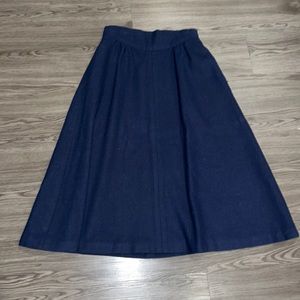 VINTAGE Blue Wool A-Line Midi Skirt